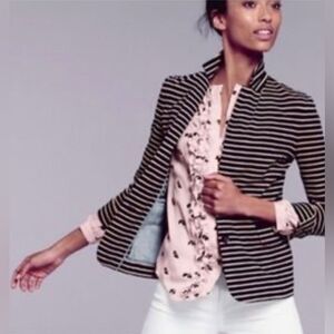 J.Crew Maritime nautical striped black and tan cotton blazer size medium